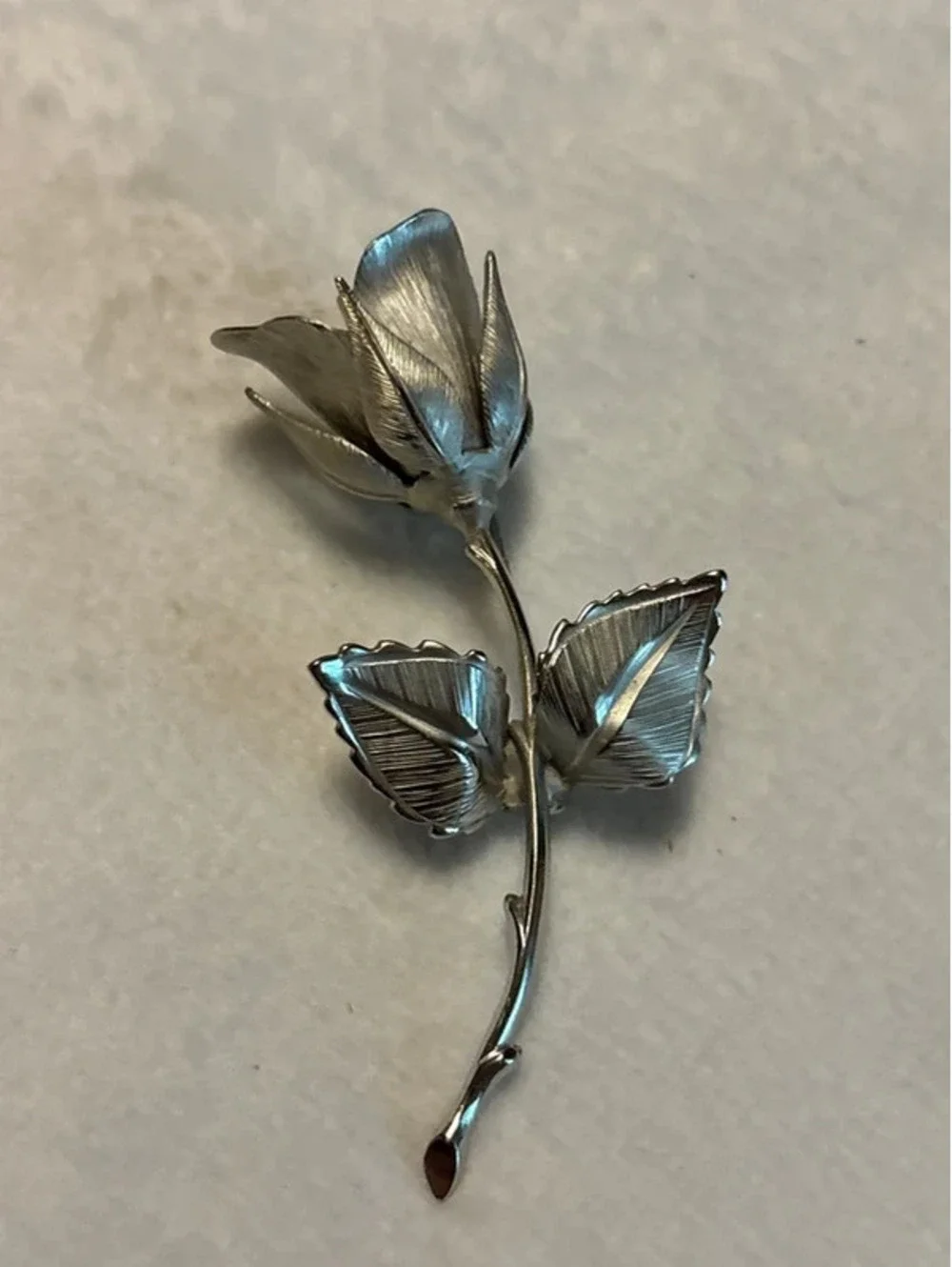 Giovanni Silver Tone Long Stem Rose Brooch